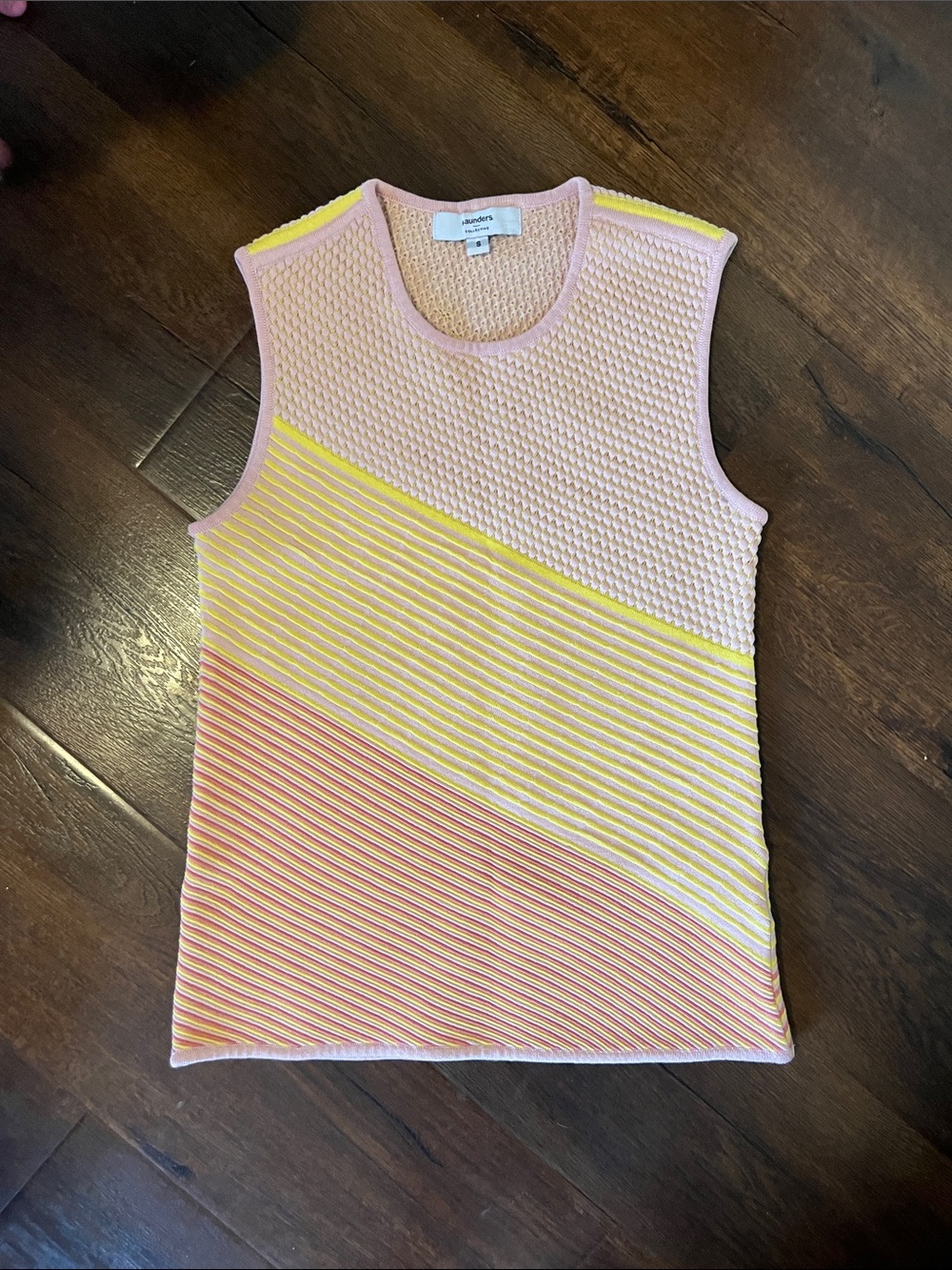 Saunders Pastel Peach, Bright Yellow & Orange Diagonal Knit Tank